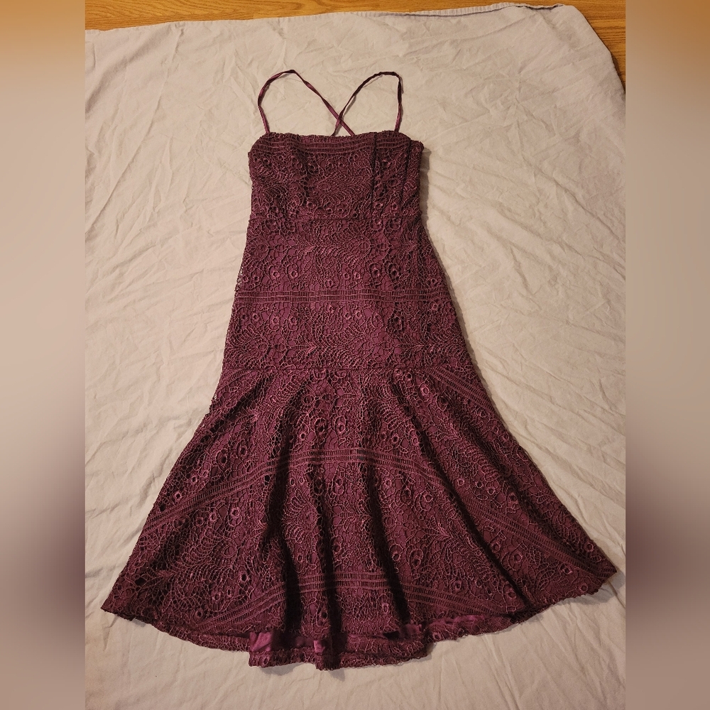 Lulu's Strapless Lace Dress in Purple